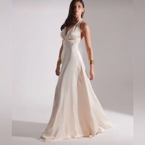 Champagne Formal Dress XS Prom Dress Halter Evening Gown Engagement Long Dress